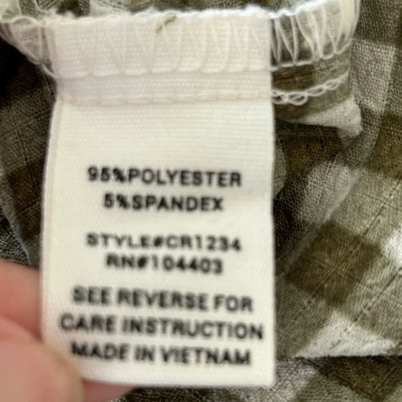 SALE NWT Olive Green Gingham Short Sleeve Top Preppy Cottagecore Fairycore Boho - Picture 6 of 6